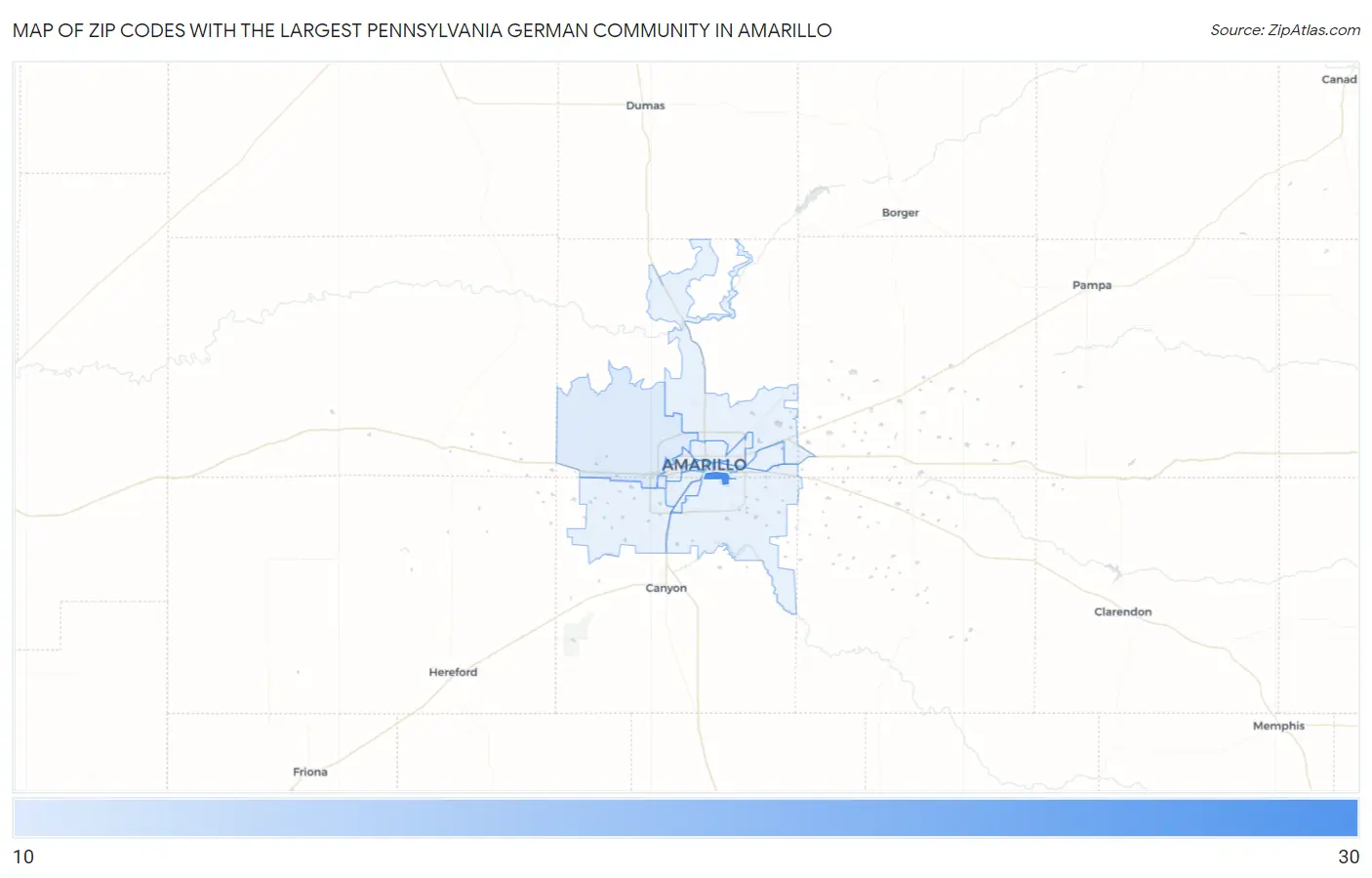 Zip Codes with the Largest Pennsylvania German Community in Amarillo Map