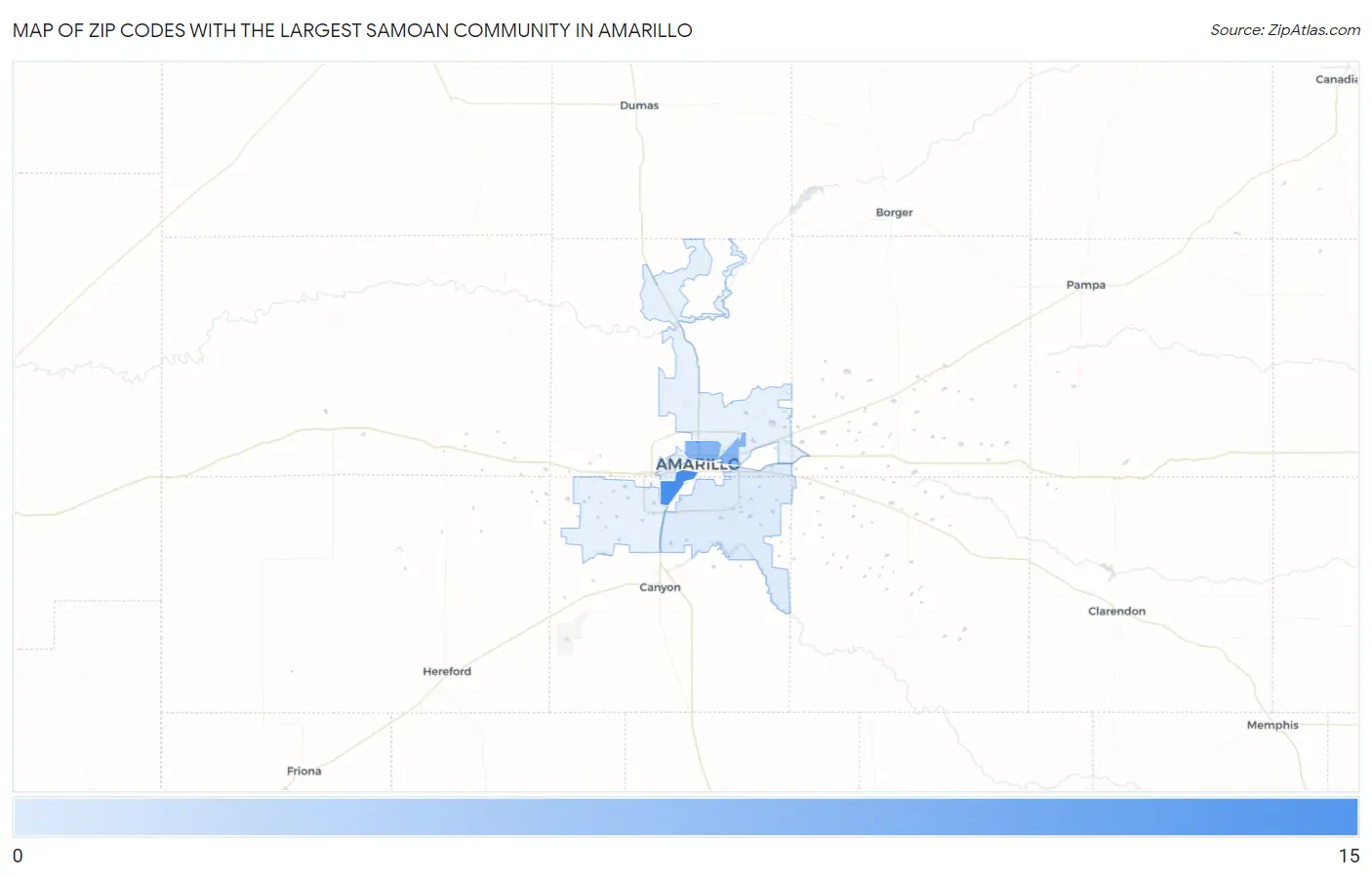Zip Codes with the Largest Samoan Community in Amarillo Map