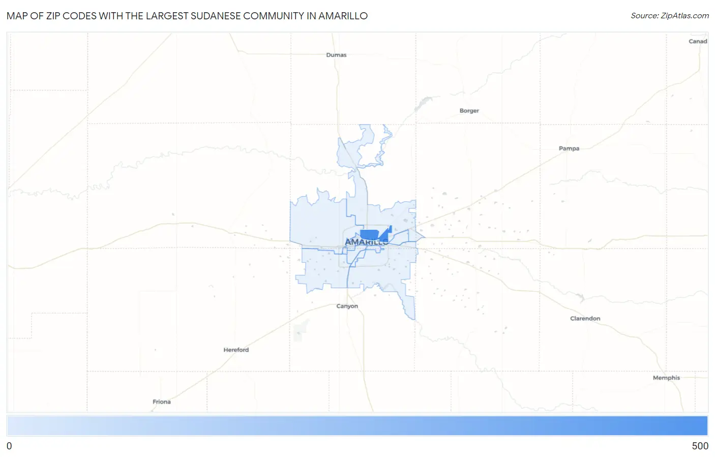 Zip Codes with the Largest Sudanese Community in Amarillo Map