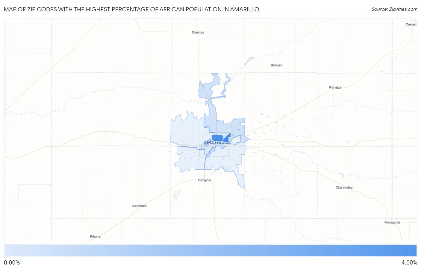 Zip Codes with the Highest Percentage of African Population in Amarillo Map