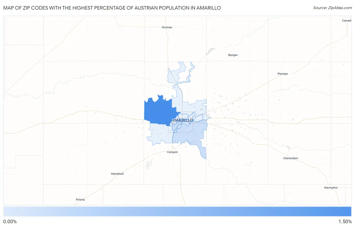 Zip Codes with the Highest Percentage of Austrian Population in Amarillo Map