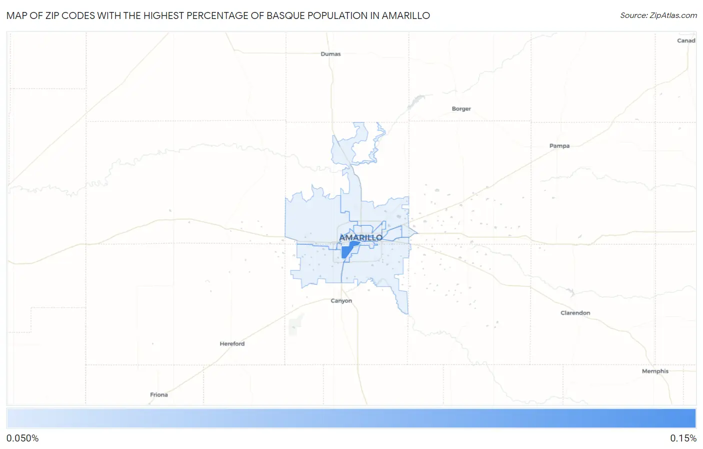 Zip Codes with the Highest Percentage of Basque Population in Amarillo Map