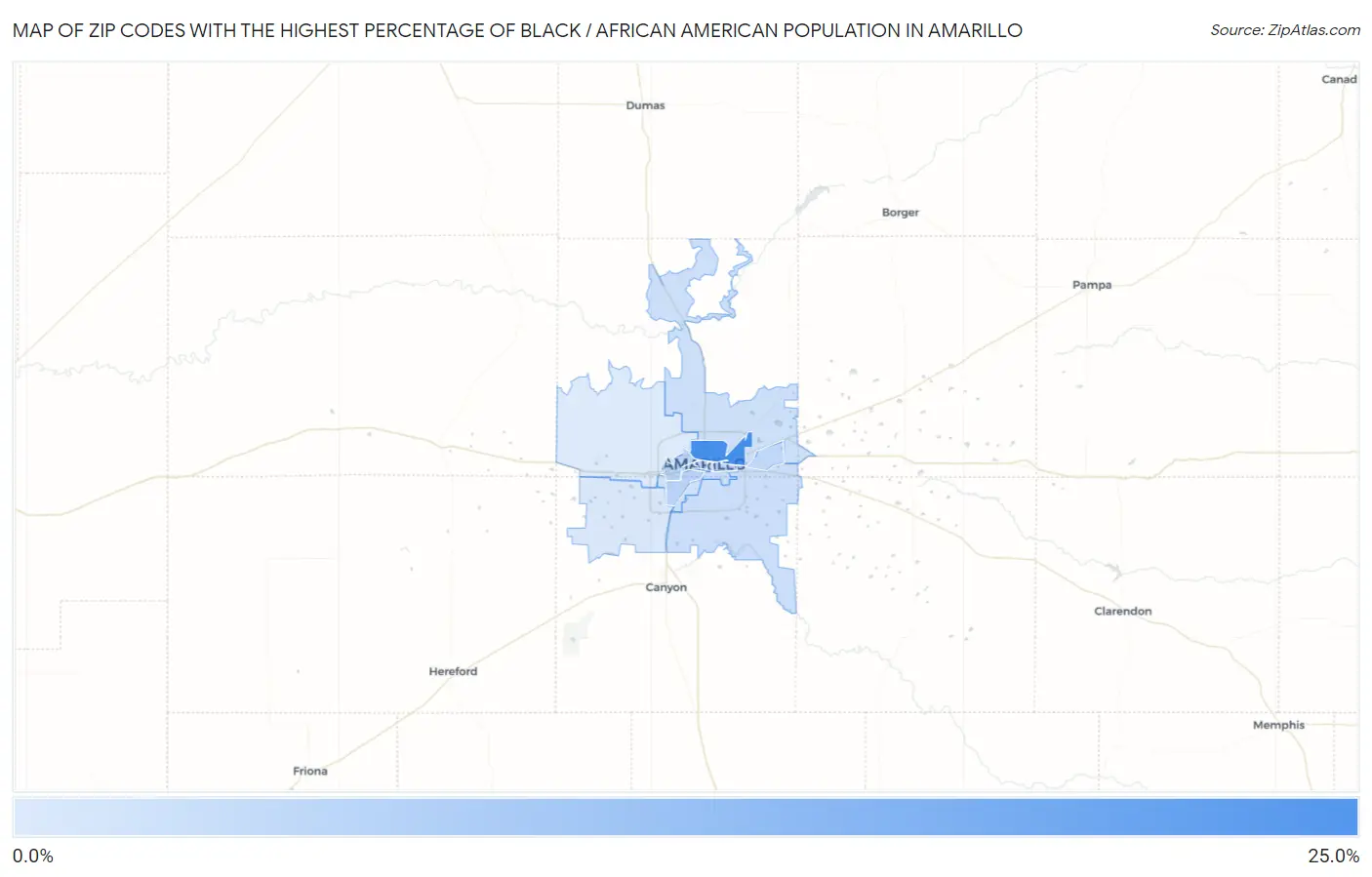 Zip Codes with the Highest Percentage of Black / African American Population in Amarillo Map