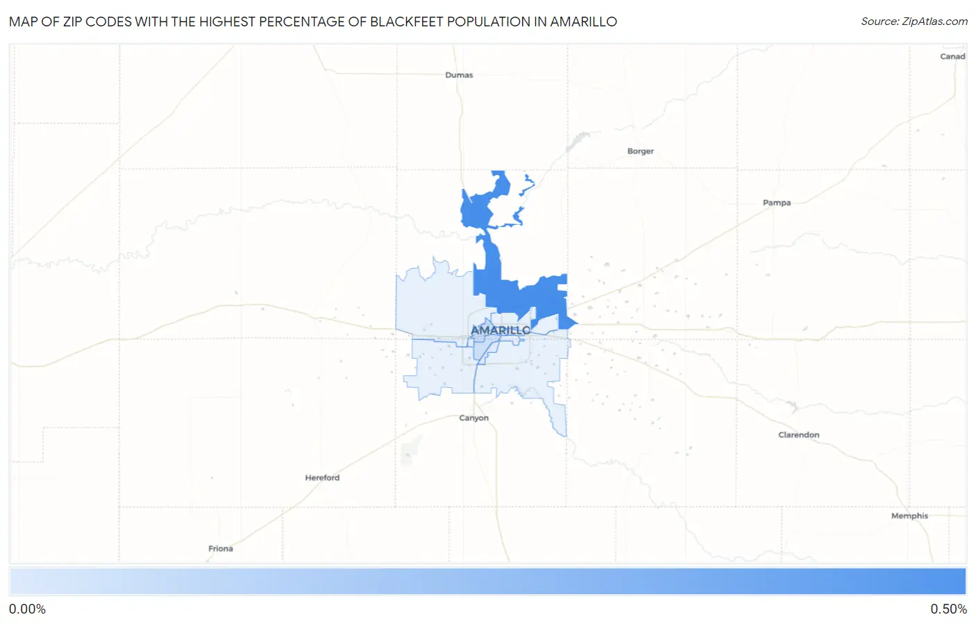Zip Codes with the Highest Percentage of Blackfeet Population in Amarillo Map