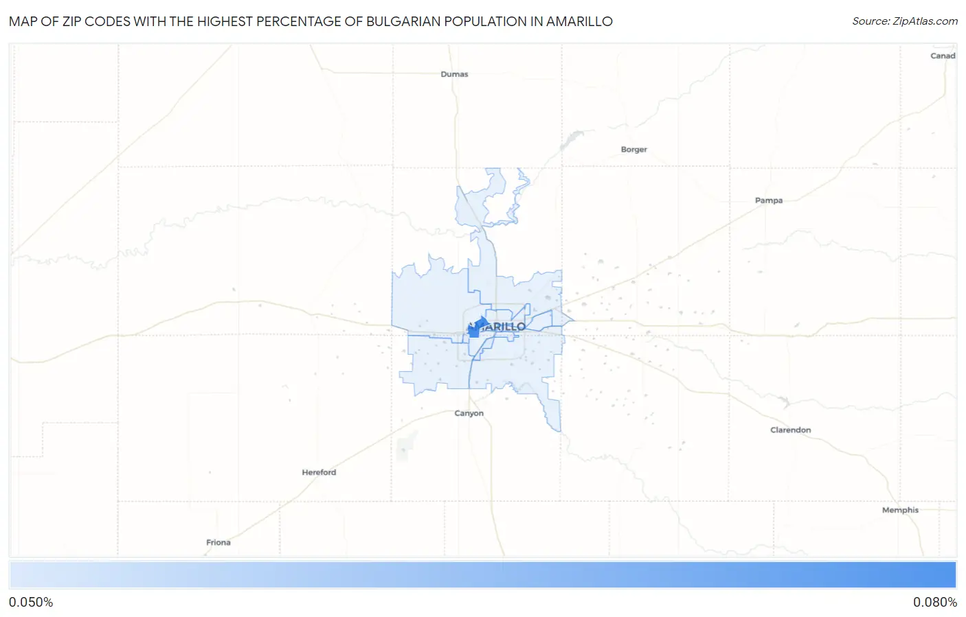 Zip Codes with the Highest Percentage of Bulgarian Population in Amarillo Map