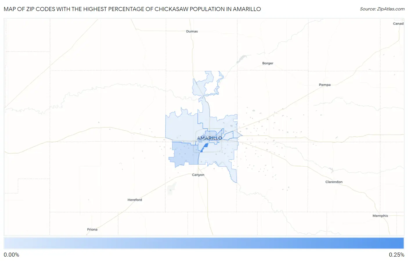 Zip Codes with the Highest Percentage of Chickasaw Population in Amarillo Map