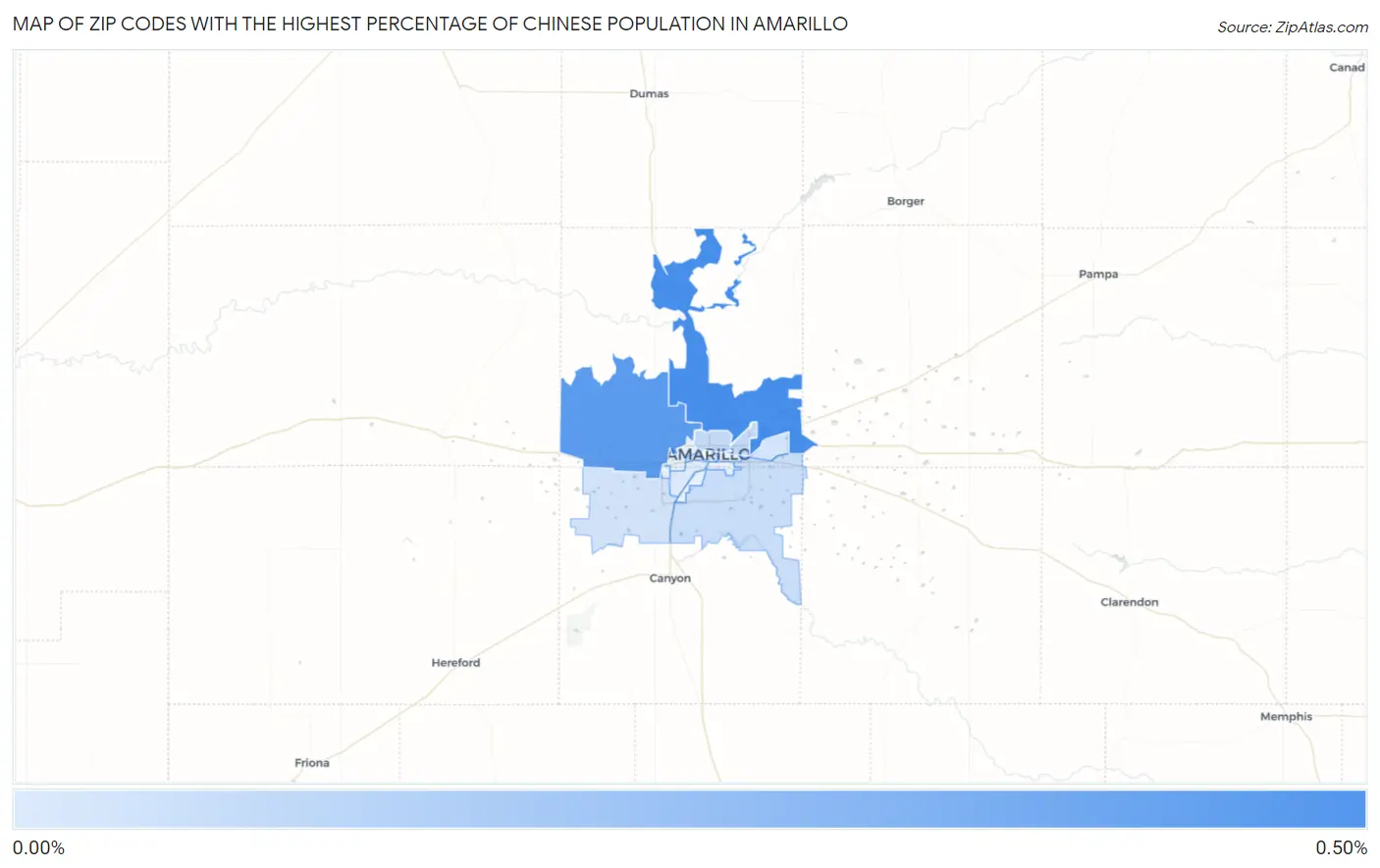 Zip Codes with the Highest Percentage of Chinese Population in Amarillo Map