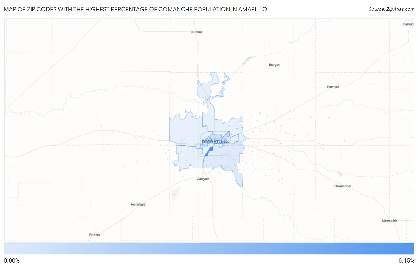Zip Codes with the Highest Percentage of Comanche Population in Amarillo Map