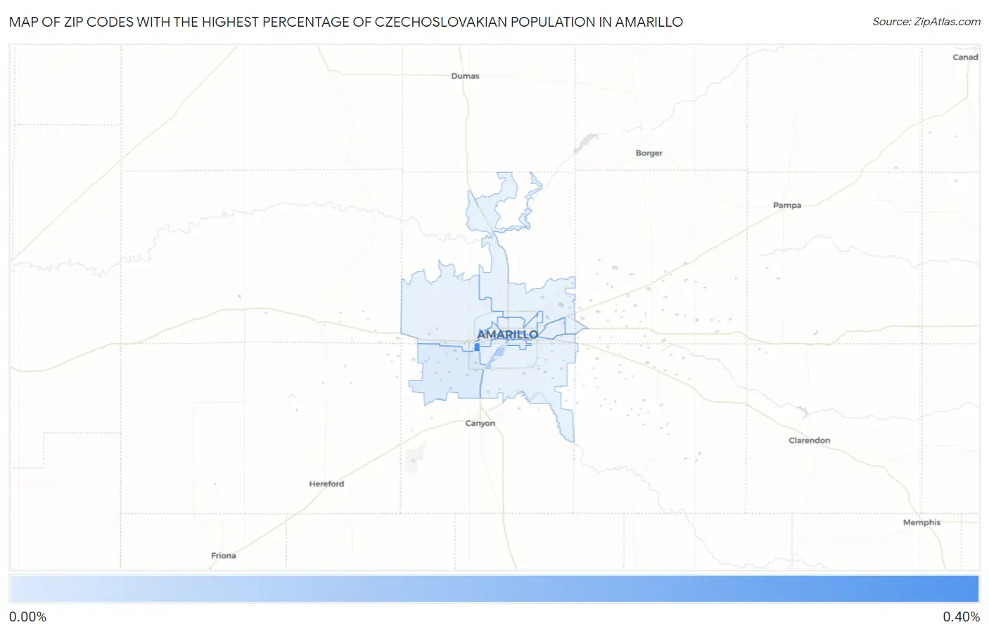 Zip Codes with the Highest Percentage of Czechoslovakian Population in Amarillo Map