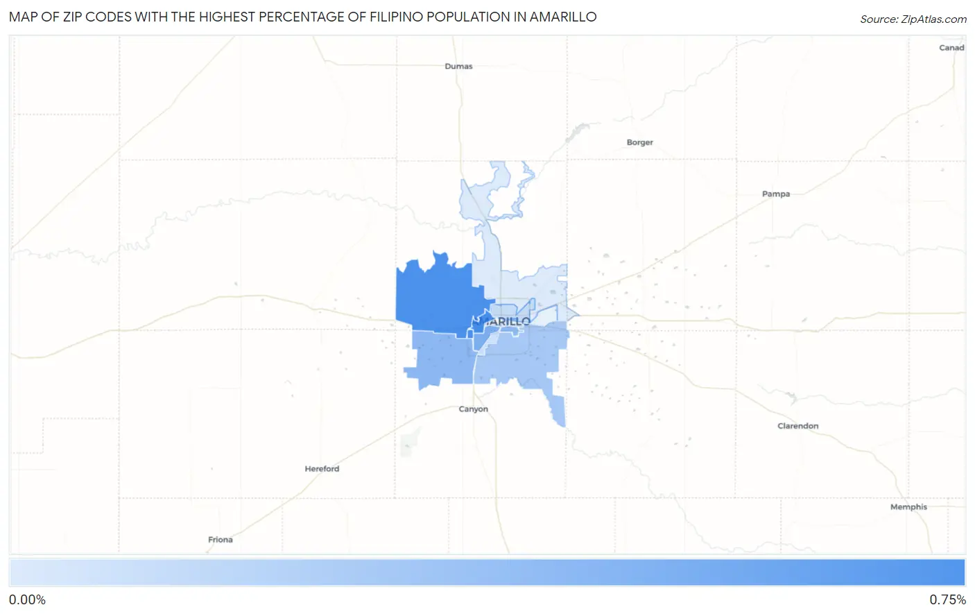 Zip Codes with the Highest Percentage of Filipino Population in Amarillo Map