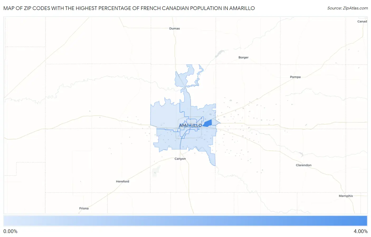 Zip Codes with the Highest Percentage of French Canadian Population in Amarillo Map