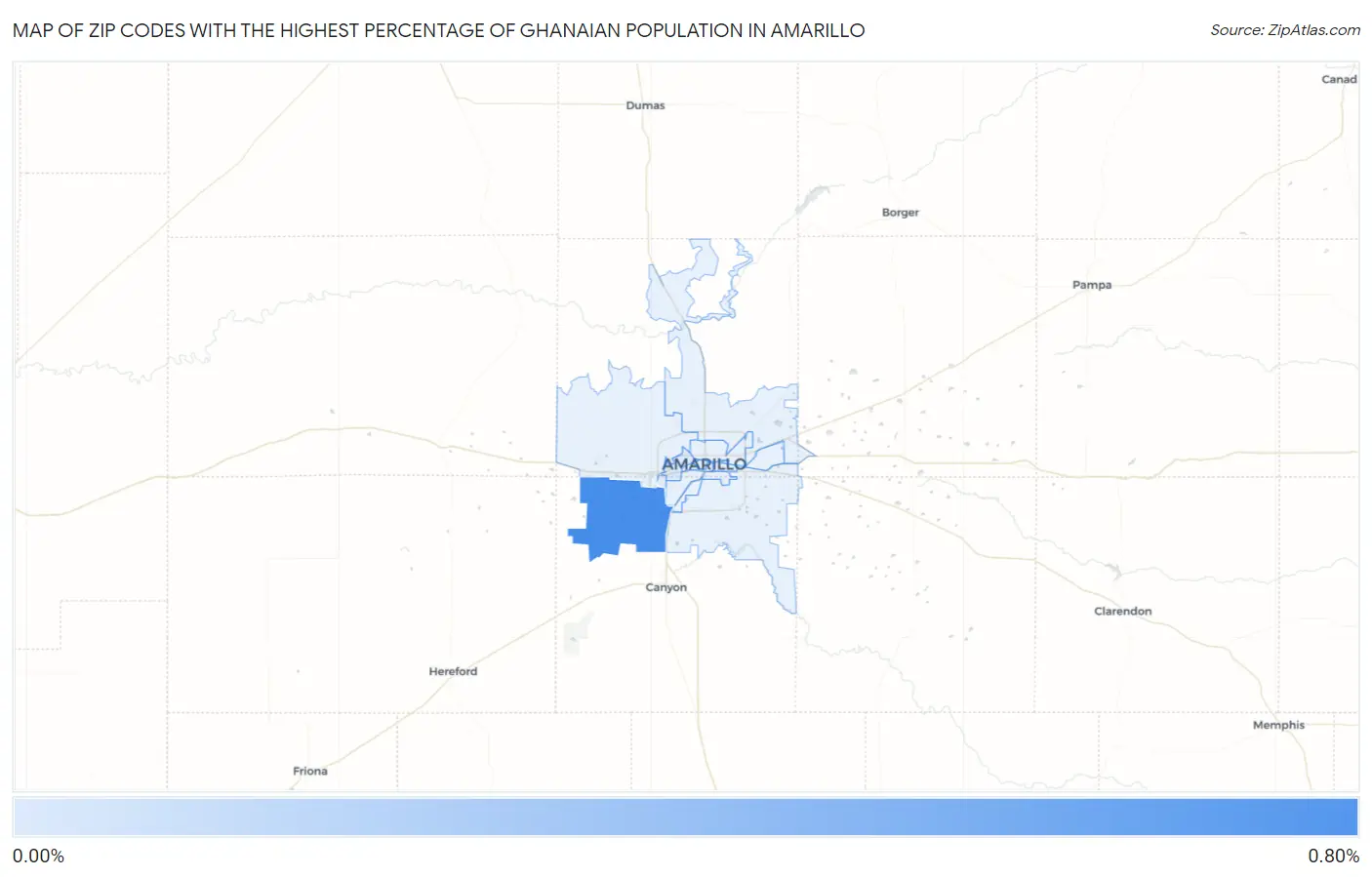 Zip Codes with the Highest Percentage of Ghanaian Population in Amarillo Map