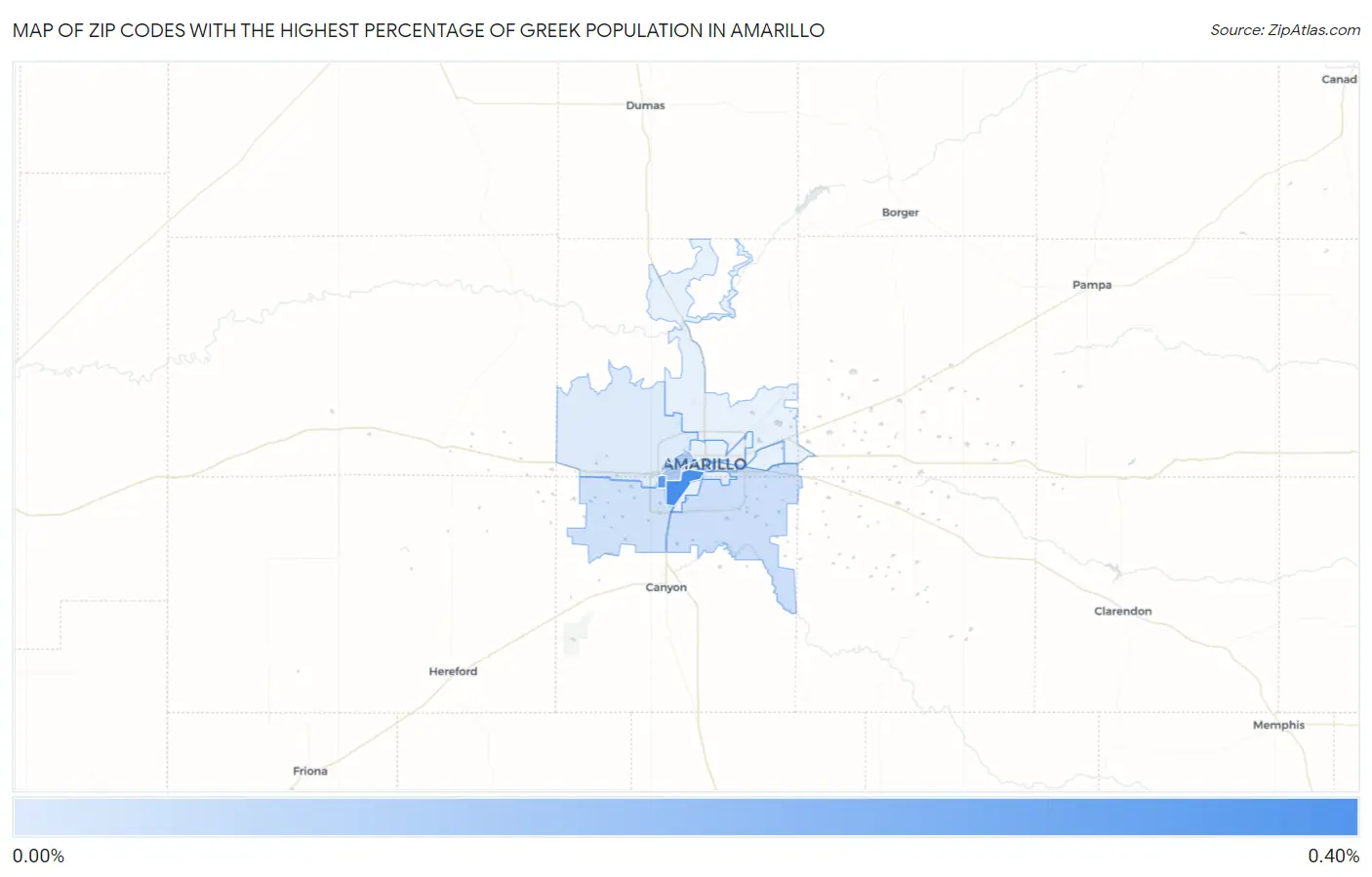 Zip Codes with the Highest Percentage of Greek Population in Amarillo Map