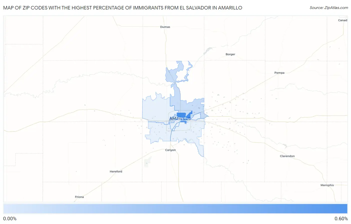 Zip Codes with the Highest Percentage of Immigrants from El Salvador in Amarillo Map