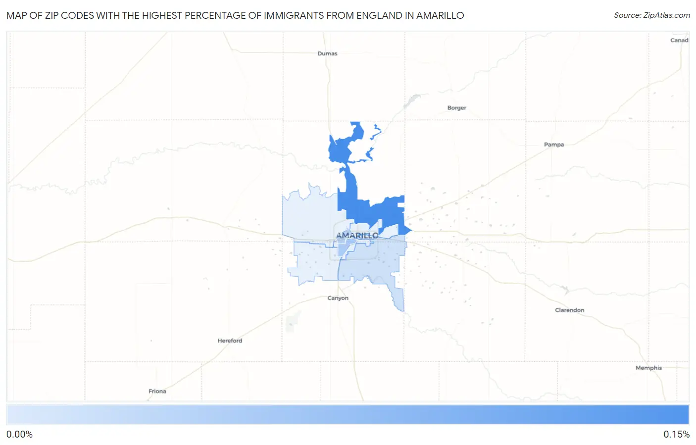 Zip Codes with the Highest Percentage of Immigrants from England in Amarillo Map