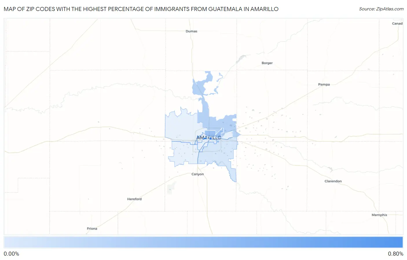 Zip Codes with the Highest Percentage of Immigrants from Guatemala in Amarillo Map