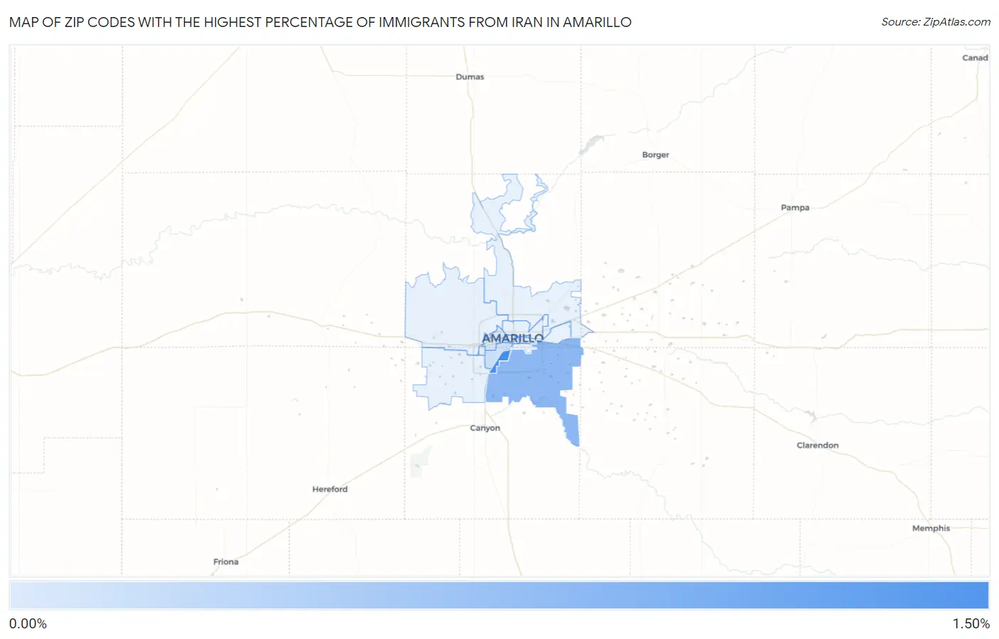 Zip Codes with the Highest Percentage of Immigrants from Iran in Amarillo Map