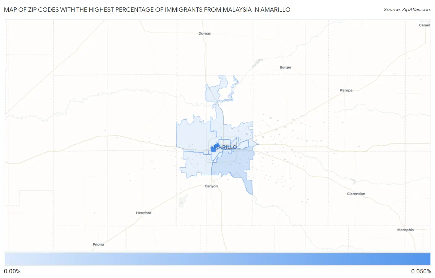 Zip Codes with the Highest Percentage of Immigrants from Malaysia in Amarillo Map