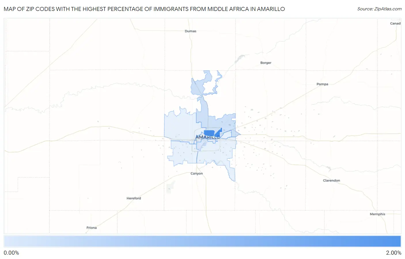 Zip Codes with the Highest Percentage of Immigrants from Middle Africa in Amarillo Map