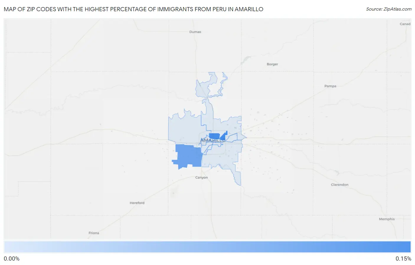 Zip Codes with the Highest Percentage of Immigrants from Peru in Amarillo Map