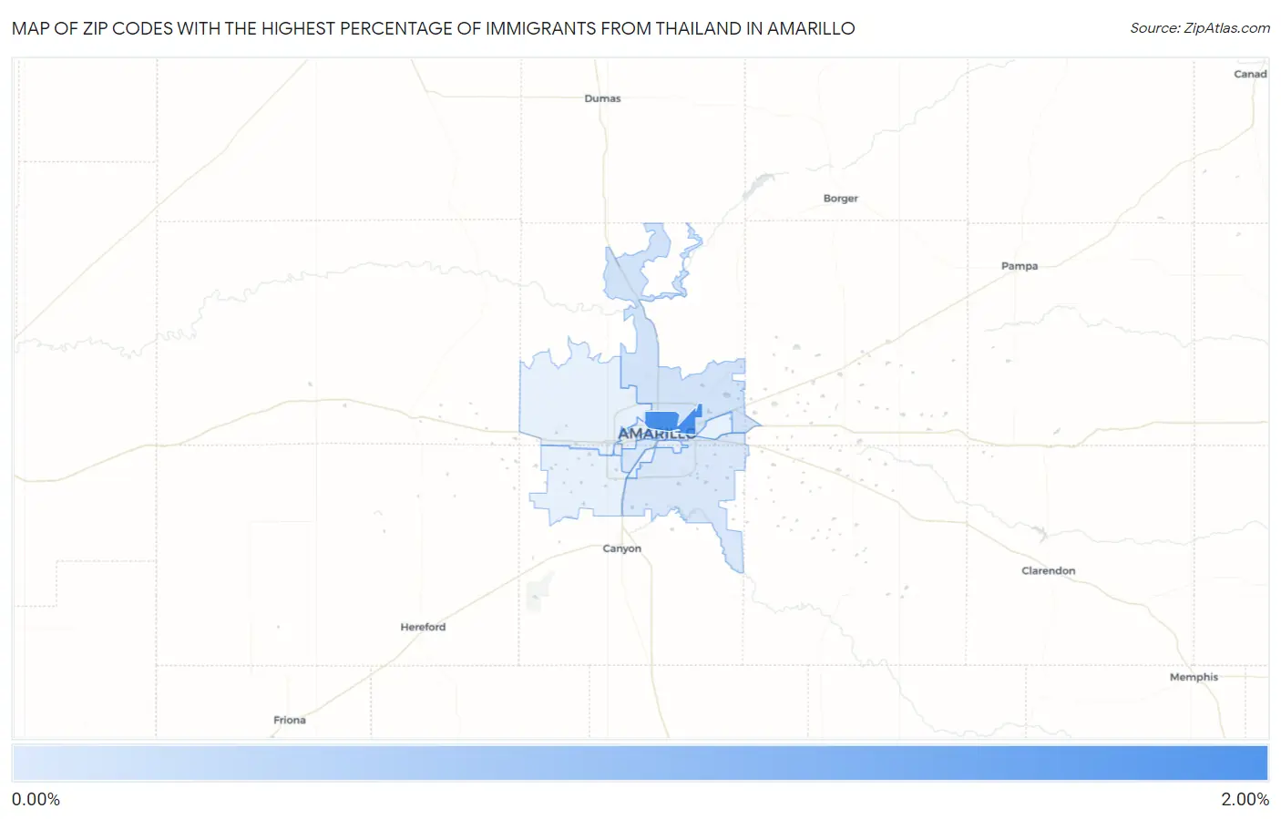 Zip Codes with the Highest Percentage of Immigrants from Thailand in Amarillo Map