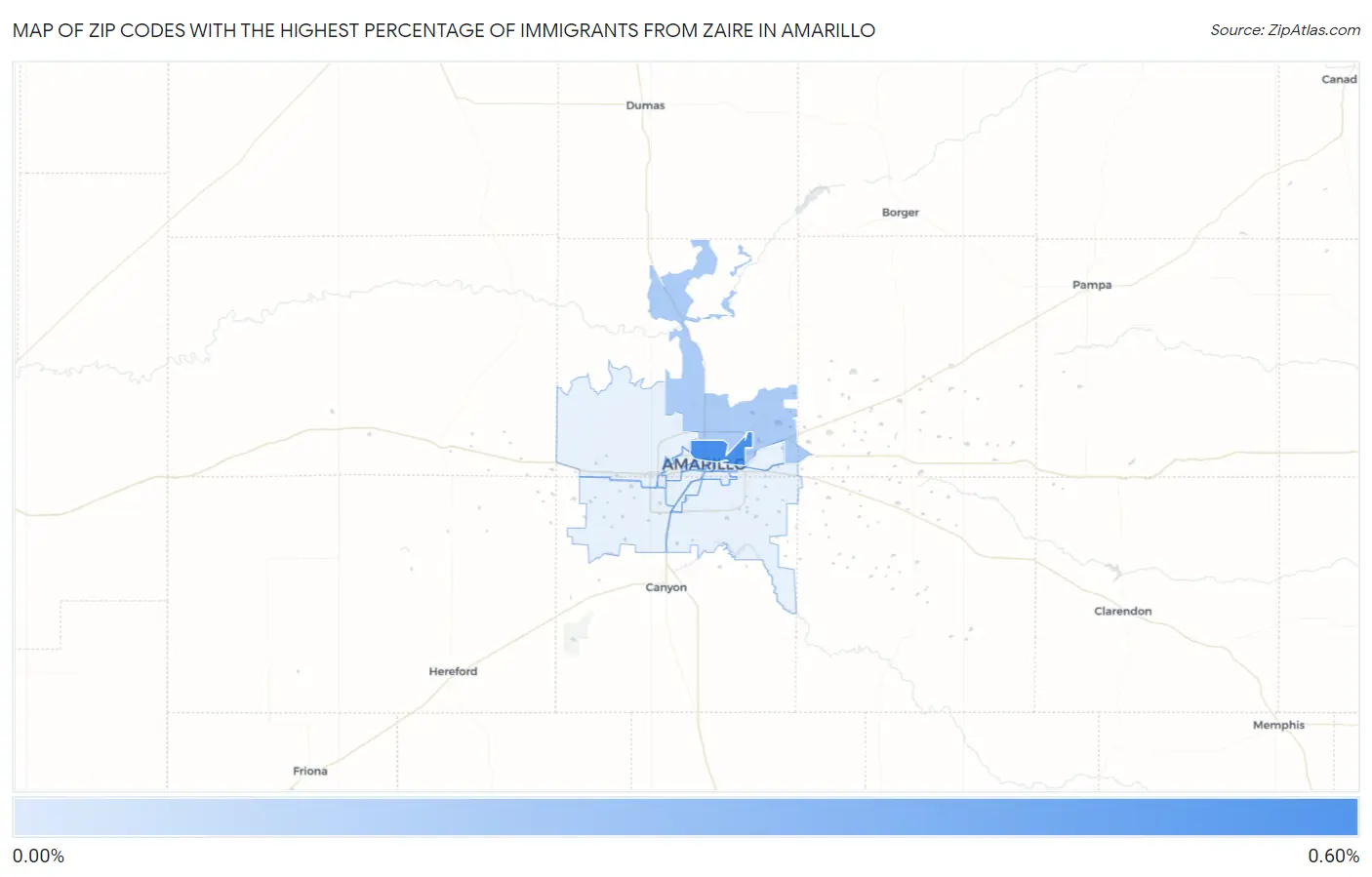 Zip Codes with the Highest Percentage of Immigrants from Zaire in Amarillo Map