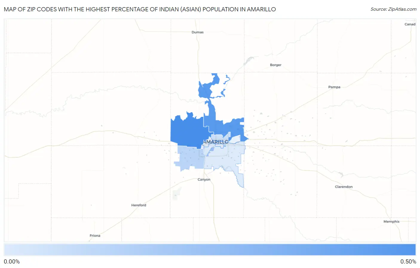 Zip Codes with the Highest Percentage of Indian (Asian) Population in Amarillo Map