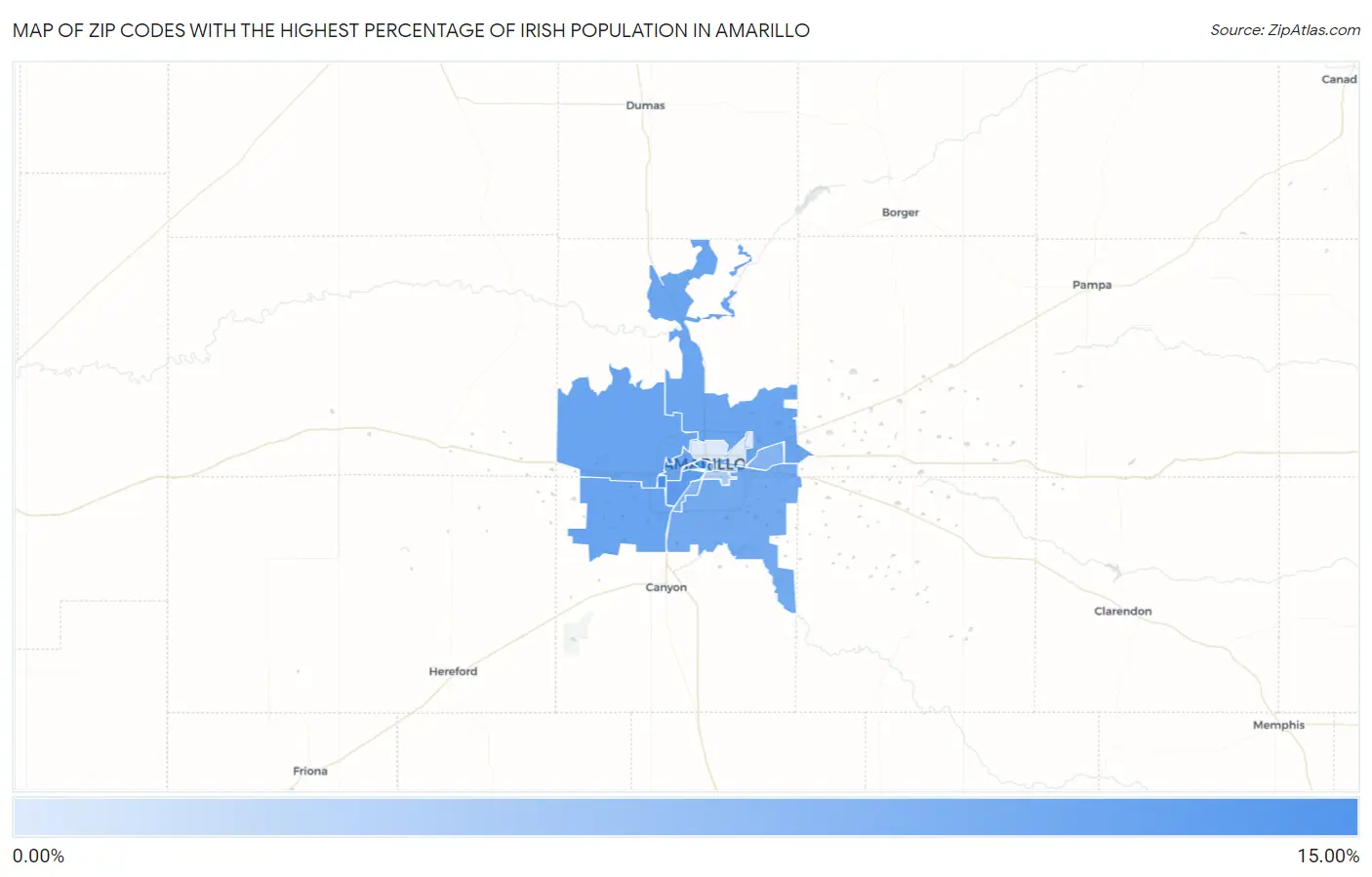 Zip Codes with the Highest Percentage of Irish Population in Amarillo Map
