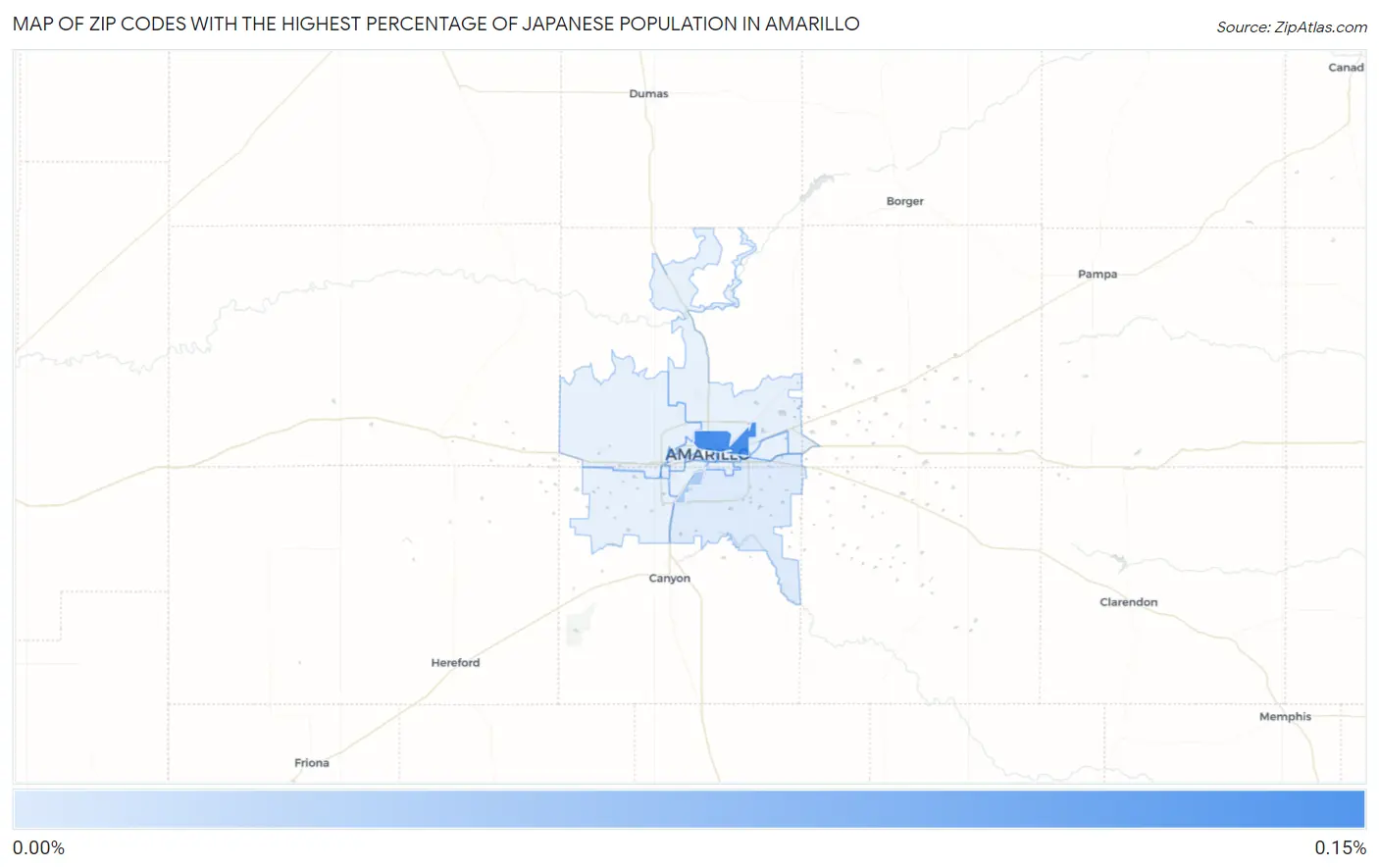 Zip Codes with the Highest Percentage of Japanese Population in Amarillo Map