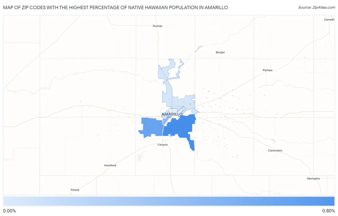 Zip Codes with the Highest Percentage of Native Hawaiian Population in Amarillo Map
