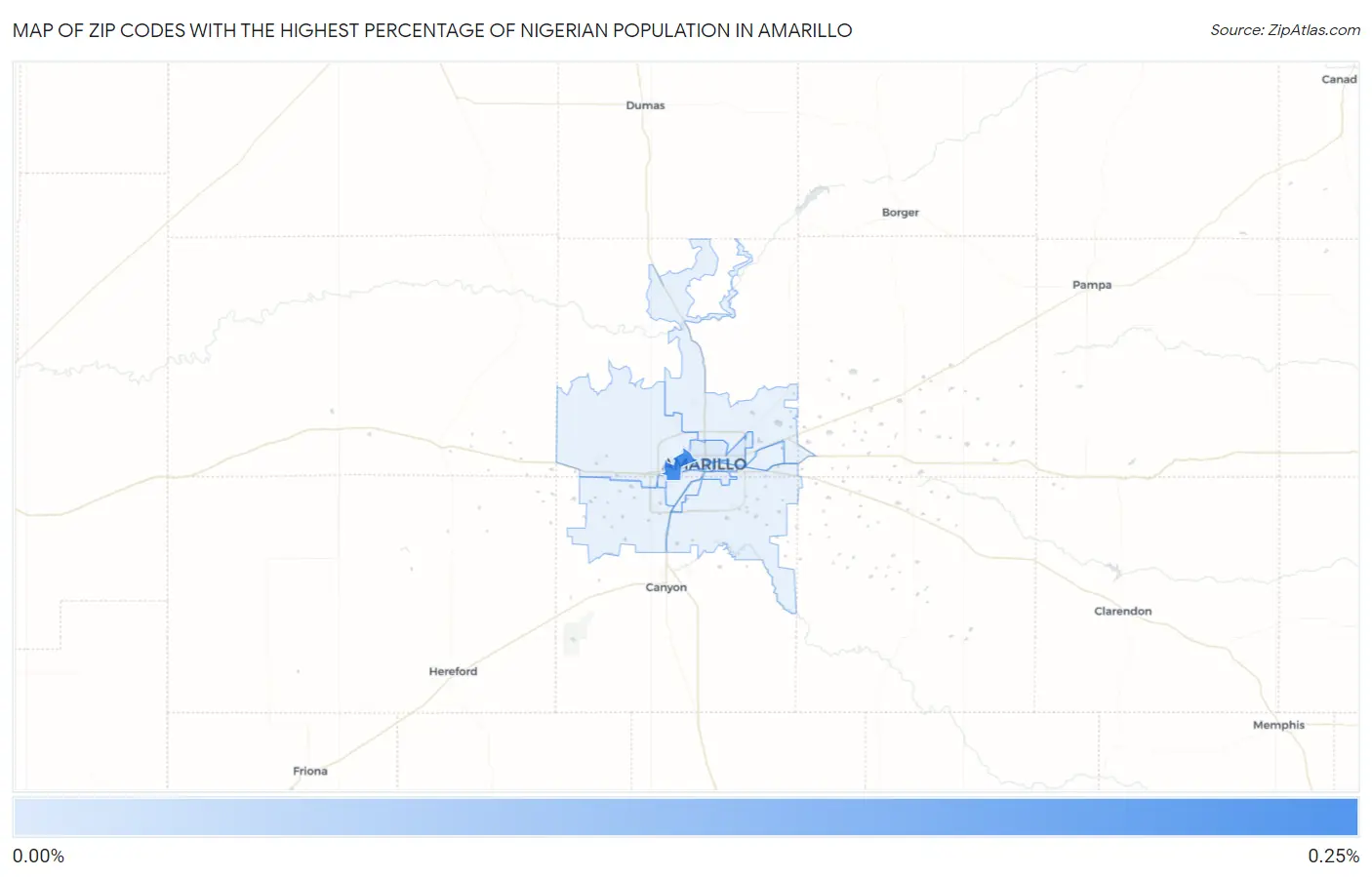Zip Codes with the Highest Percentage of Nigerian Population in Amarillo Map