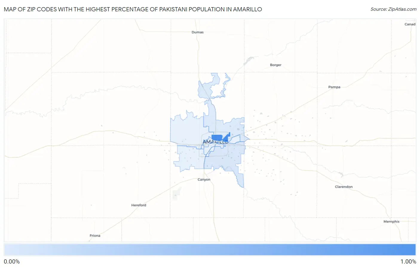 Zip Codes with the Highest Percentage of Pakistani Population in Amarillo Map