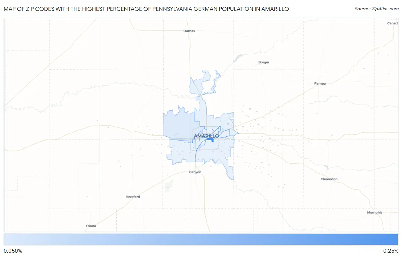 Zip Codes with the Highest Percentage of Pennsylvania German Population in Amarillo Map