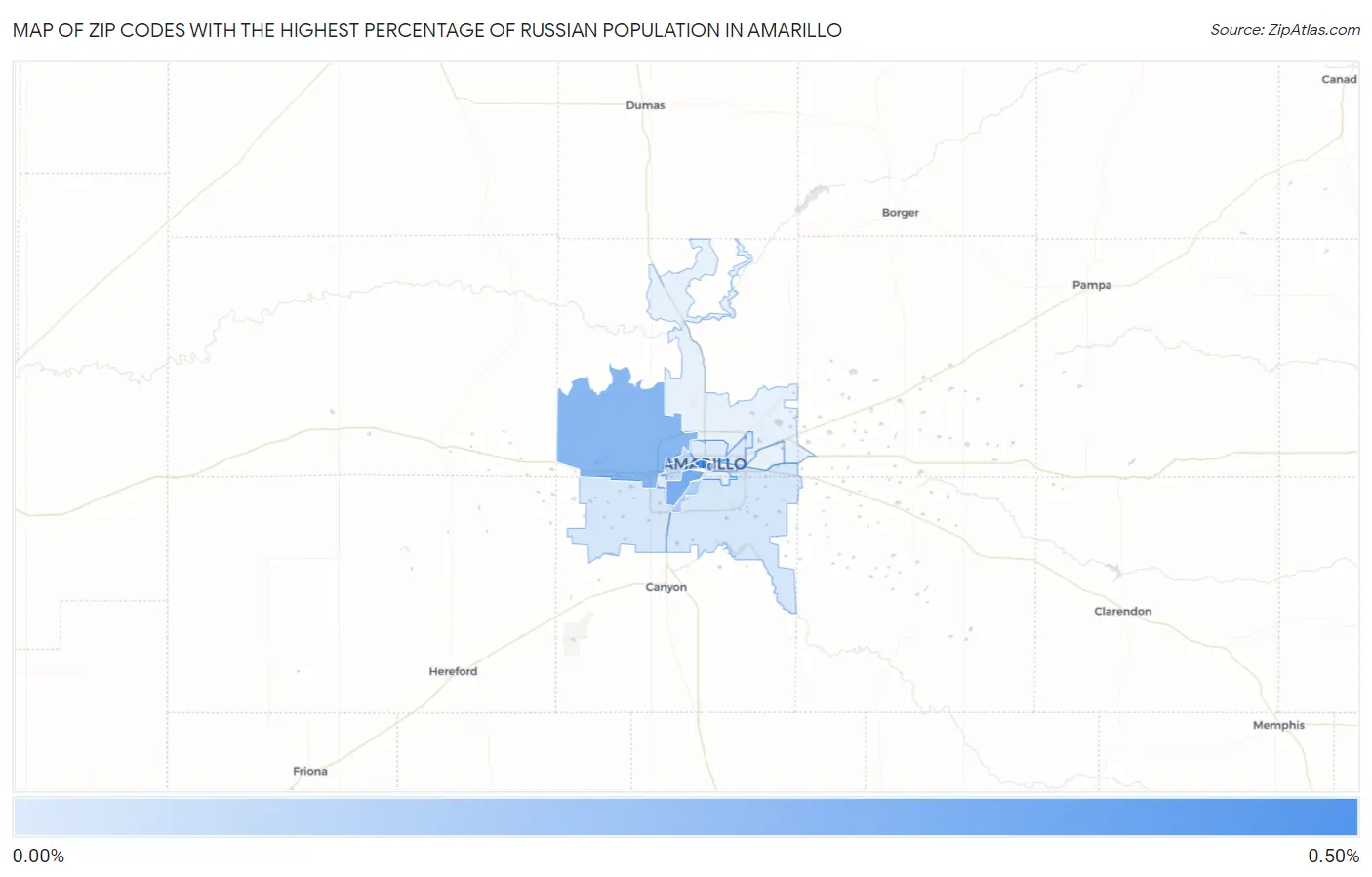 Zip Codes with the Highest Percentage of Russian Population in Amarillo Map