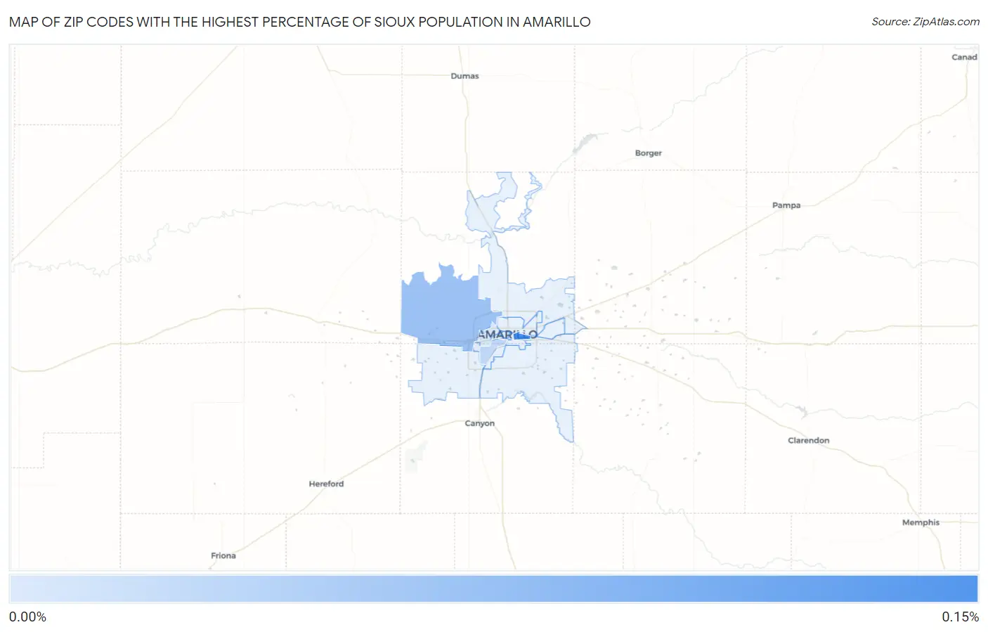 Zip Codes with the Highest Percentage of Sioux Population in Amarillo Map