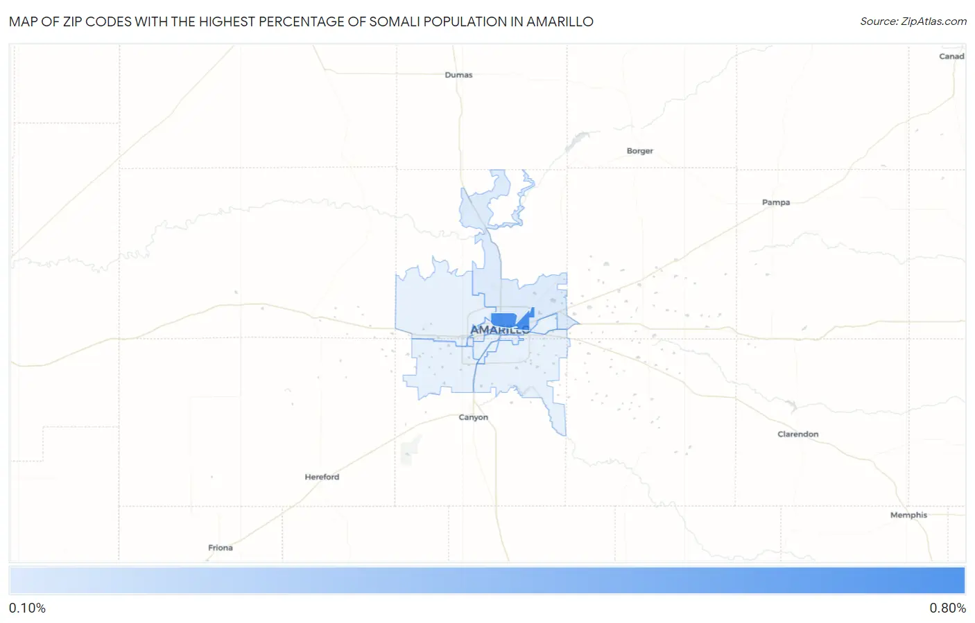 Zip Codes with the Highest Percentage of Somali Population in Amarillo Map