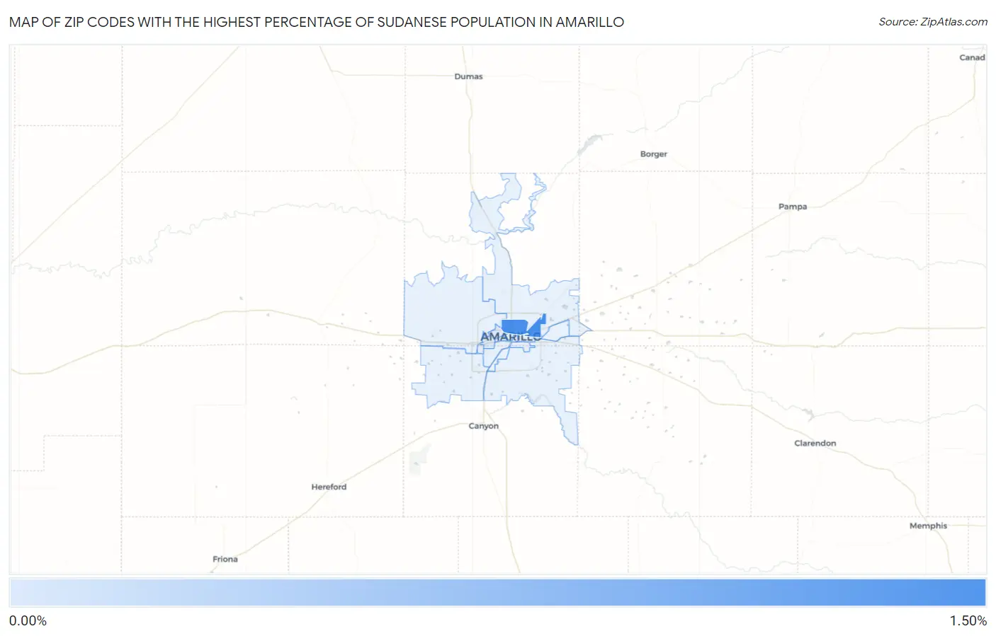 Zip Codes with the Highest Percentage of Sudanese Population in Amarillo Map