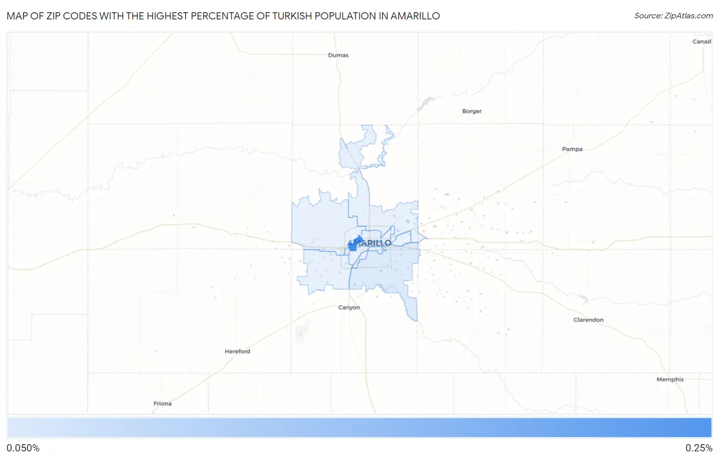 Zip Codes with the Highest Percentage of Turkish Population in Amarillo Map