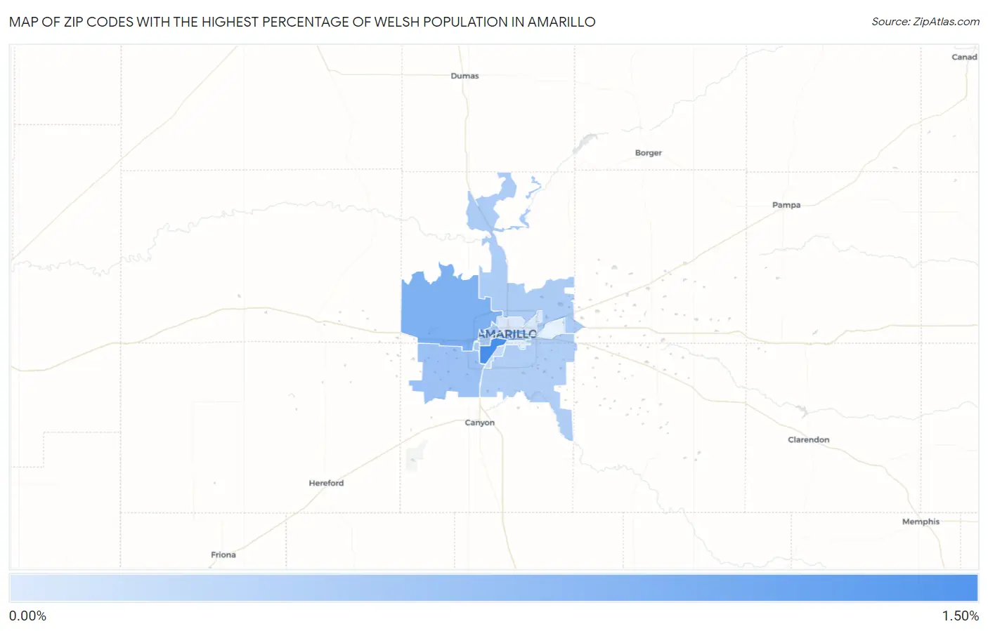 Zip Codes with the Highest Percentage of Welsh Population in Amarillo Map