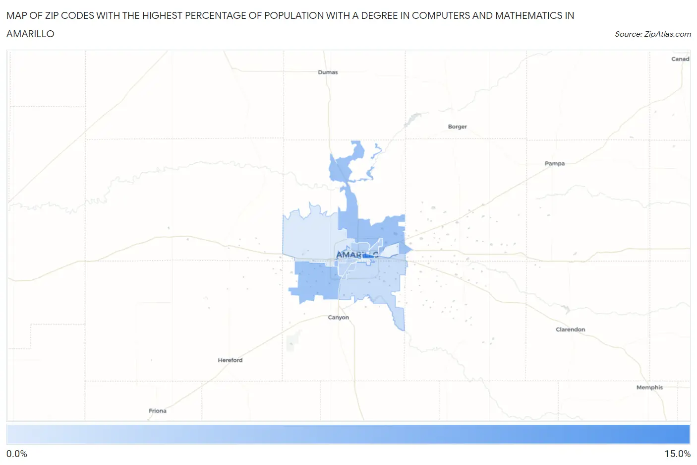 Zip Codes with the Highest Percentage of Population with a Degree in Computers and Mathematics in Amarillo Map