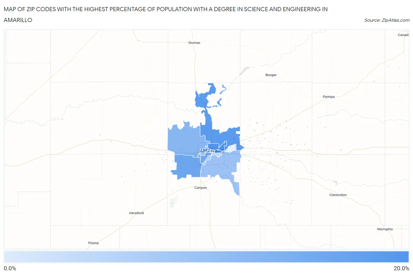 Zip Codes with the Highest Percentage of Population with a Degree in Science and Engineering in Amarillo Map