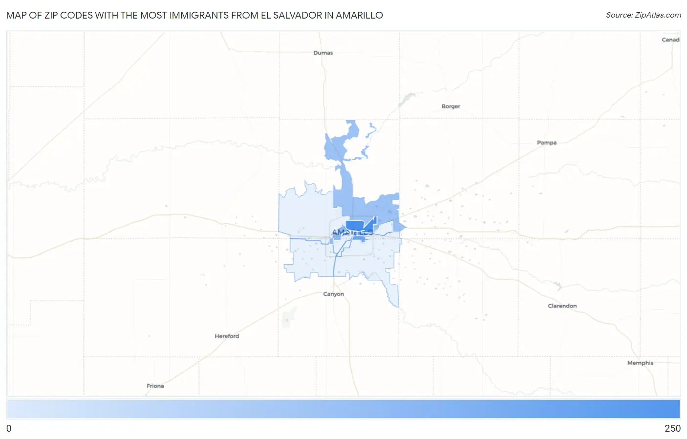 Zip Codes with the Most Immigrants from El Salvador in Amarillo Map