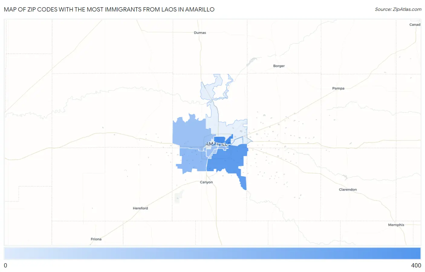 Zip Codes with the Most Immigrants from Laos in Amarillo Map