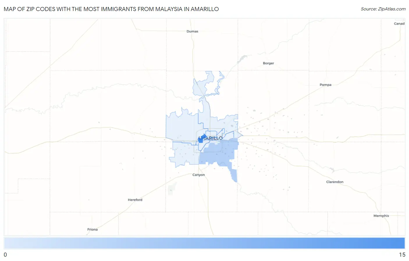 Zip Codes with the Most Immigrants from Malaysia in Amarillo Map