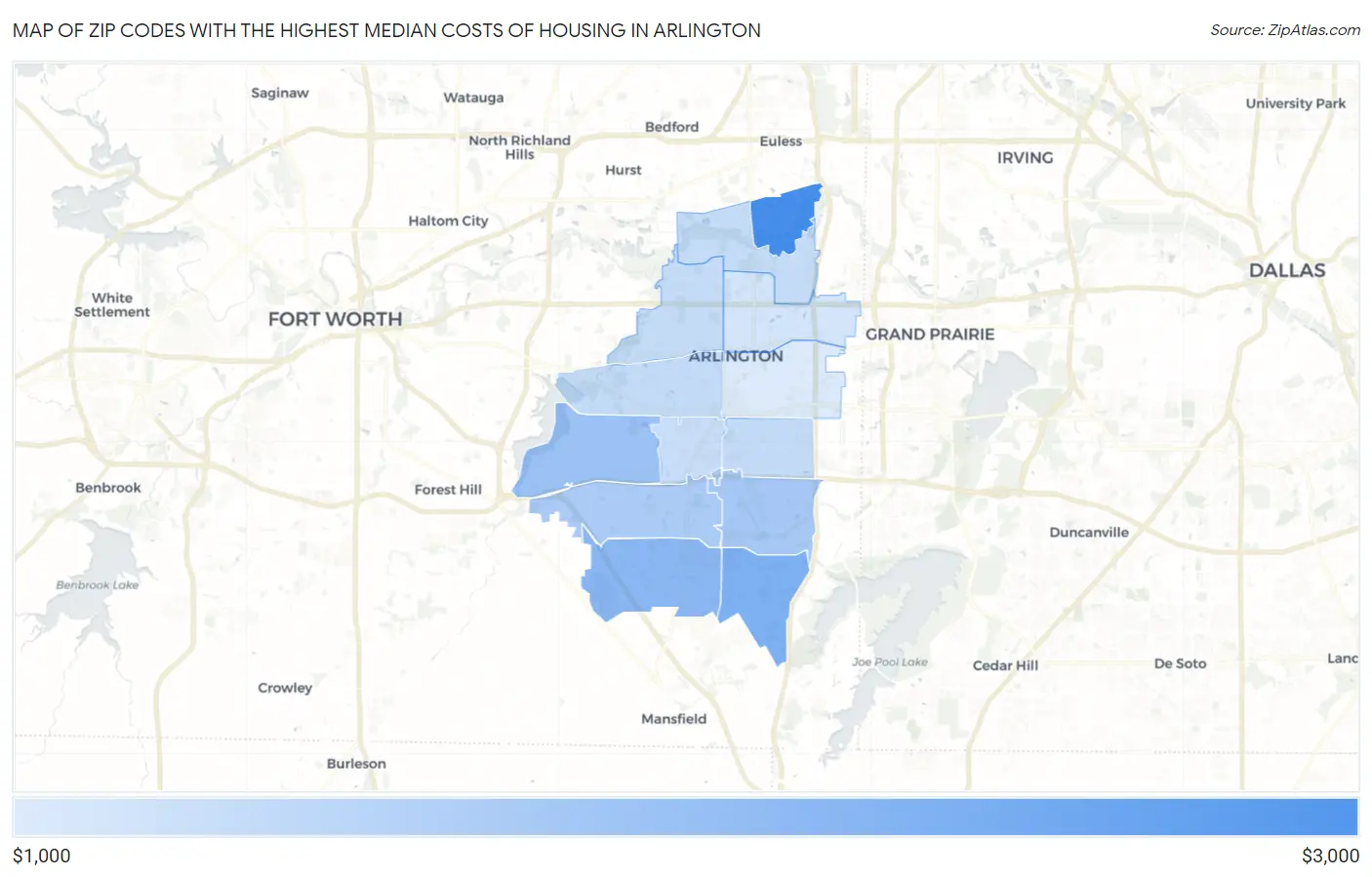 Zip Codes with the Highest Median Costs of Housing in Arlington Map