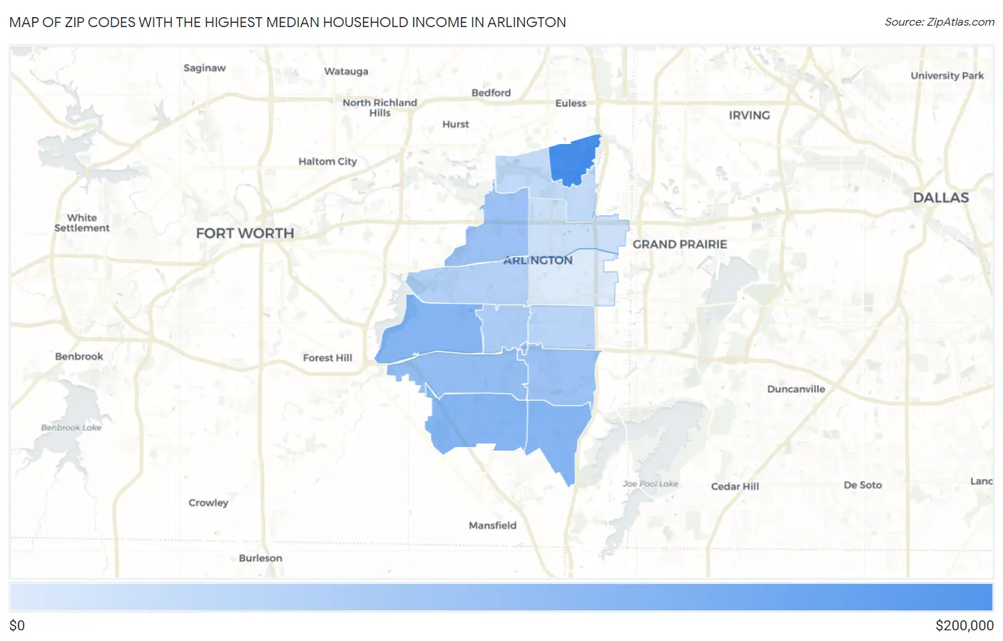 Zip Codes with the Highest Median Household Income in Arlington Map