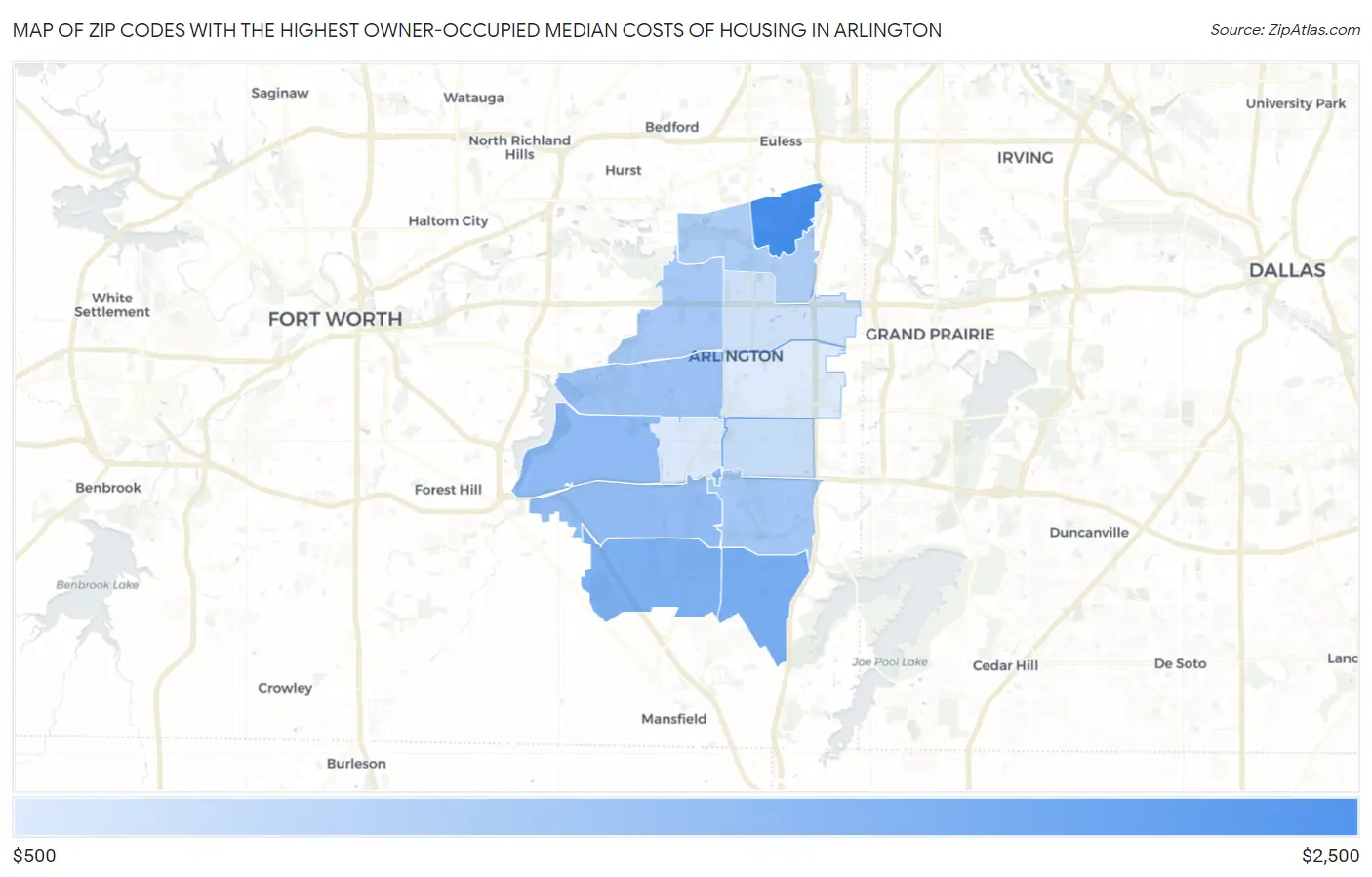 Zip Codes with the Highest Owner-Occupied Median Costs of Housing in Arlington Map