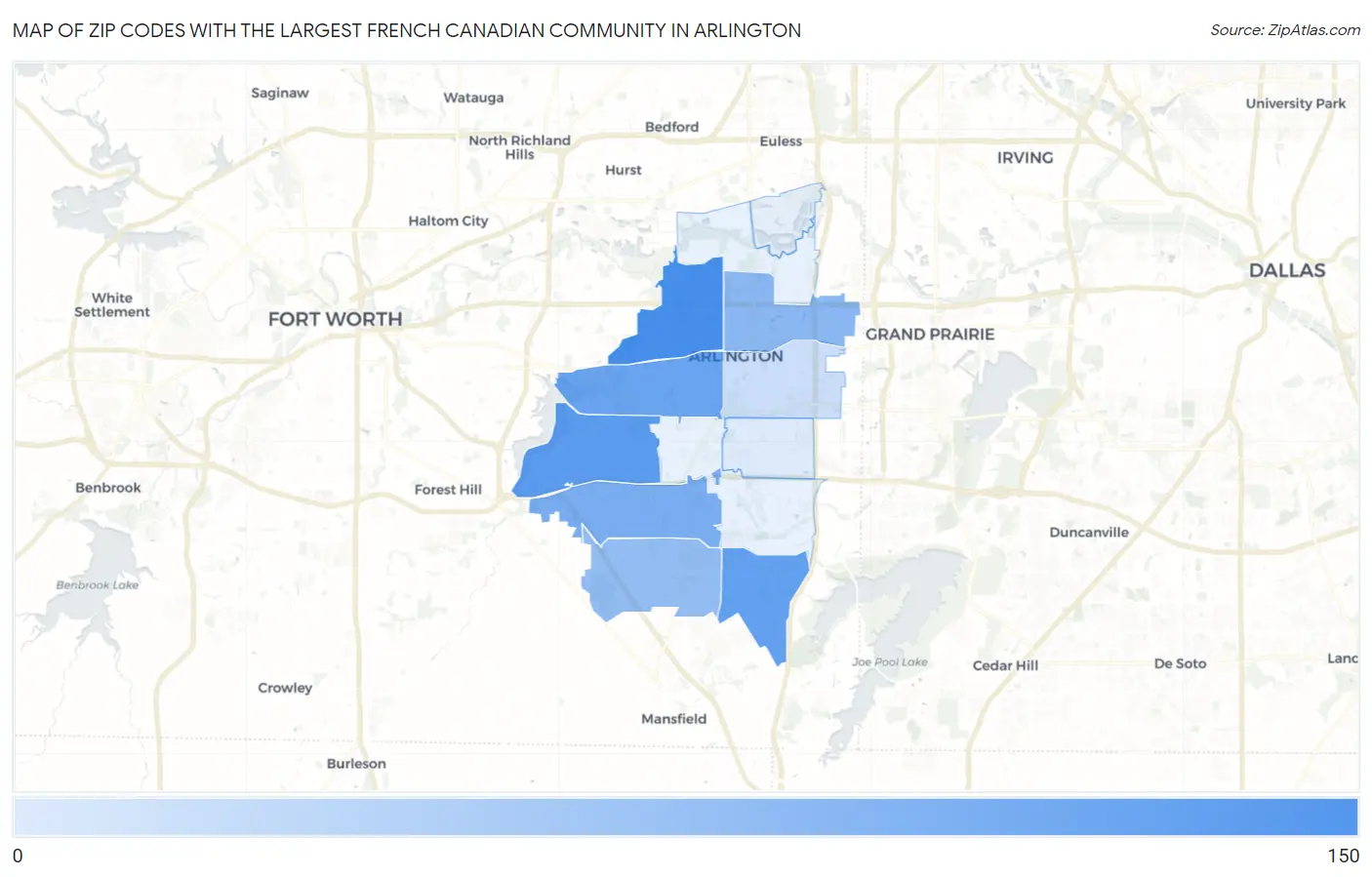 Zip Codes with the Largest French Canadian Community in Arlington Map