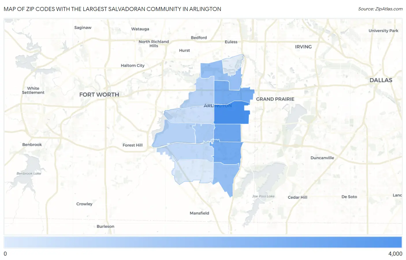 Zip Codes with the Largest Salvadoran Community in Arlington Map