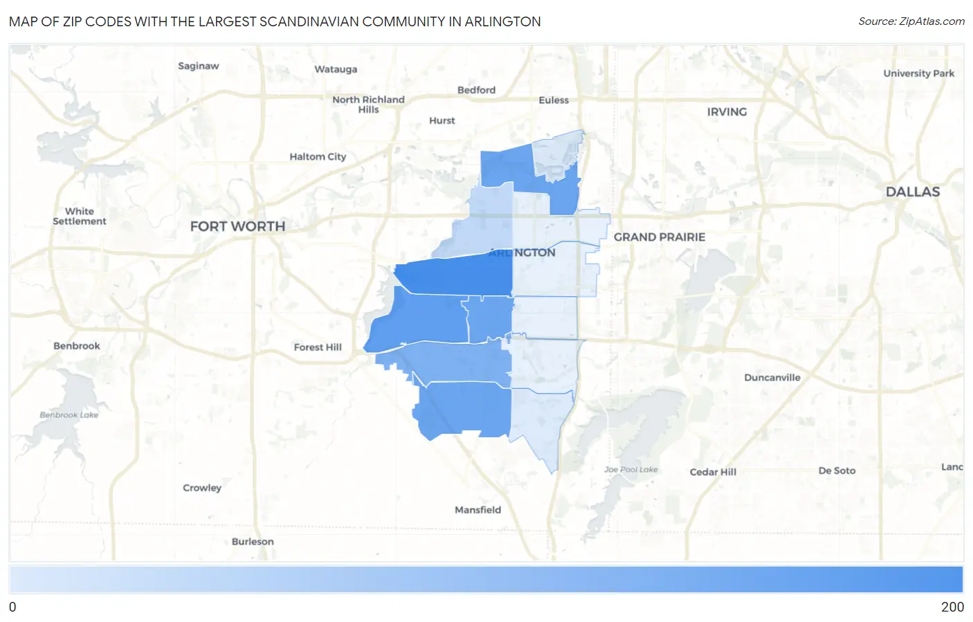 Zip Codes with the Largest Scandinavian Community in Arlington Map